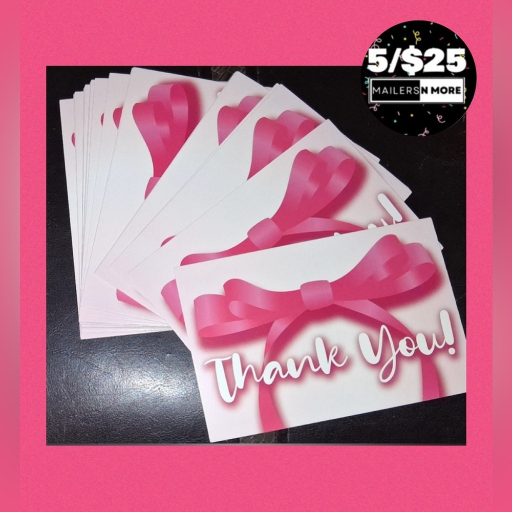 25 Extra Large Premium Thank you cards- PINK BOWS